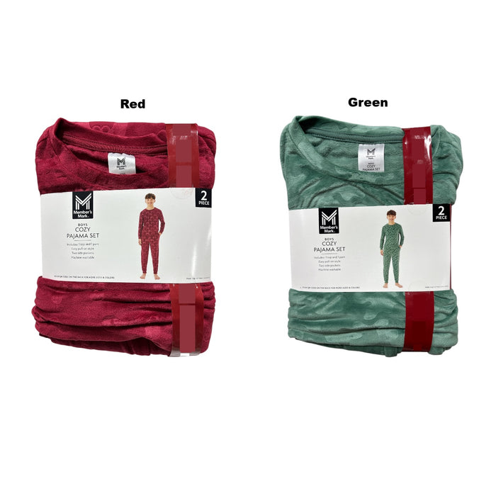 Member's Mark Boys 2-Pieces Cozy Stamped Volour Pajamas