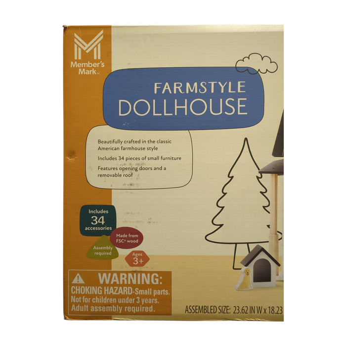 Member's Mark FSC Certified Wooden Farmstyle Dollhouse with 34 Accessories