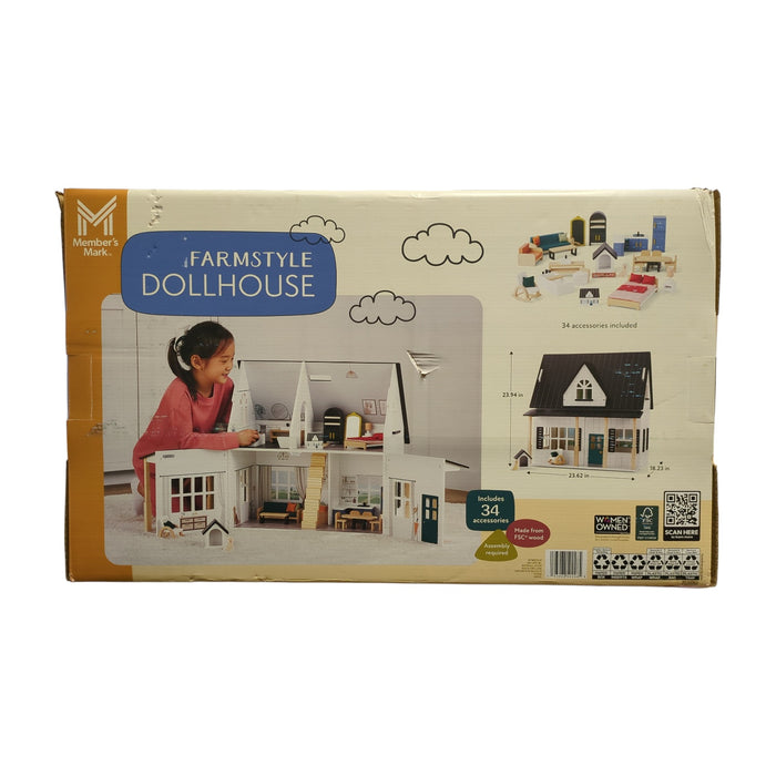 Member's Mark FSC Certified Wooden Farmstyle Dollhouse with 34 Accessories