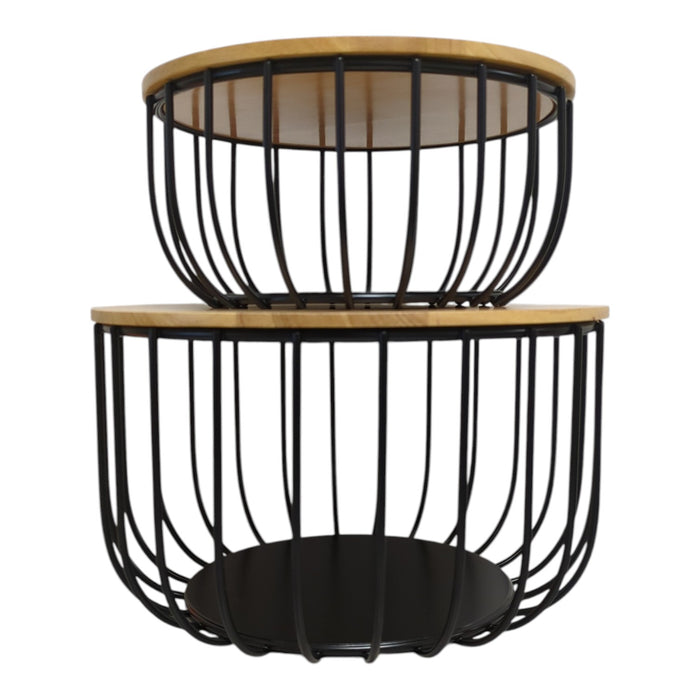 Member's Mark Wrought Iron Wire Baskets with Wooden Lid, Set of 2