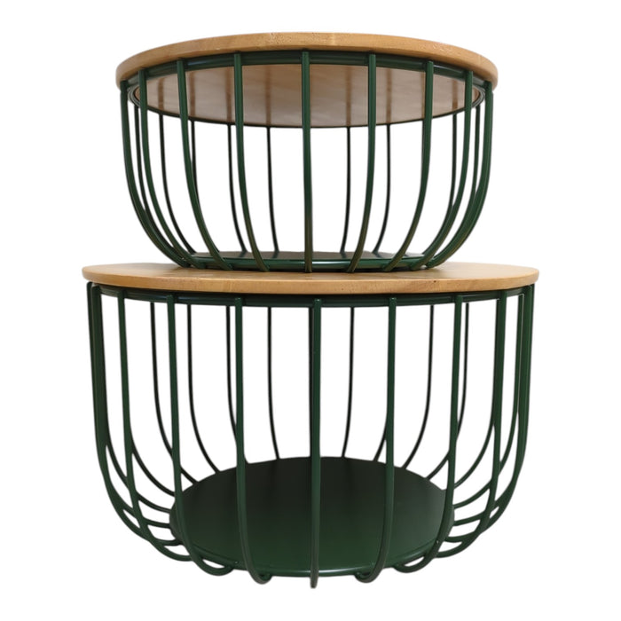 Member's Mark Wrought Iron Wire Baskets with Wooden Lid, Set of 2