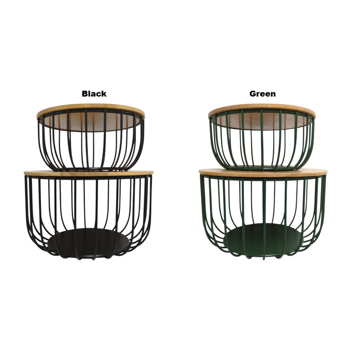 Member's Mark Wrought Iron Wire Baskets with Wooden Lid, Set of 2