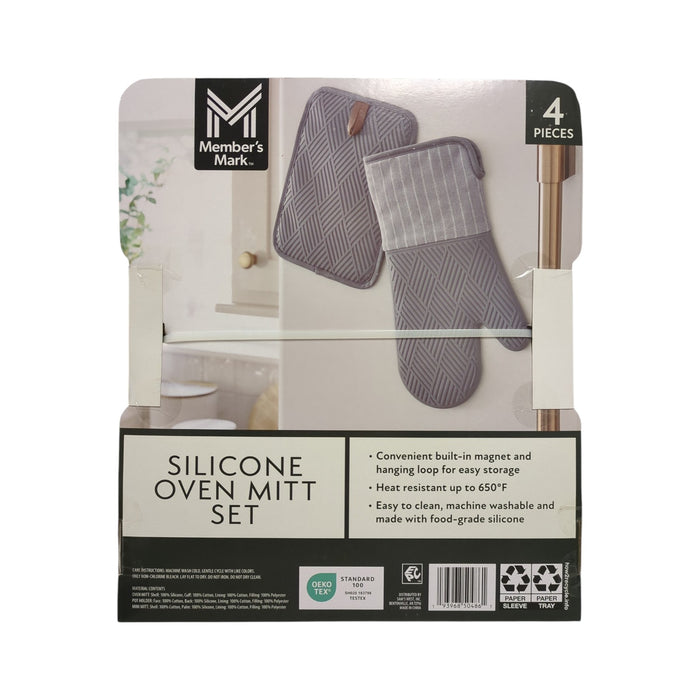 Member's Mark 4pk Yarn Dyed Silicone Oven Mitt, Pot Holder, Mini Mitt Set