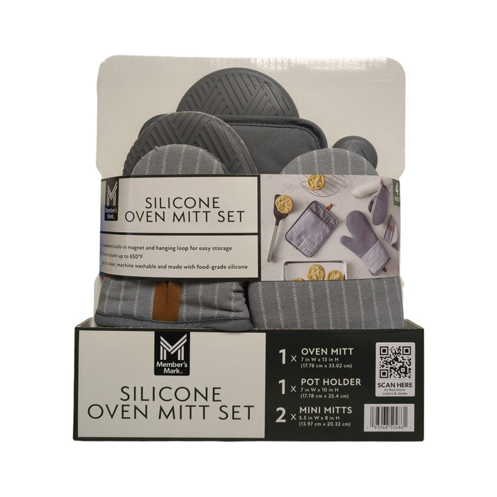 Member's Mark 4pk Yarn Dyed Silicone Oven Mitt, Pot Holder, Mini Mitt Set