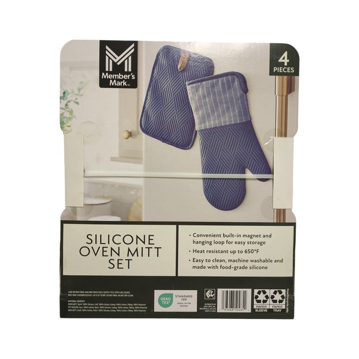 Member's Mark 4pk Yarn Dyed Silicone Oven Mitt, Pot Holder, Mini Mitt Set