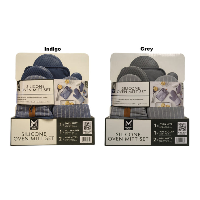 Member's Mark 4pk Yarn Dyed Silicone Oven Mitt, Pot Holder, Mini Mitt Set