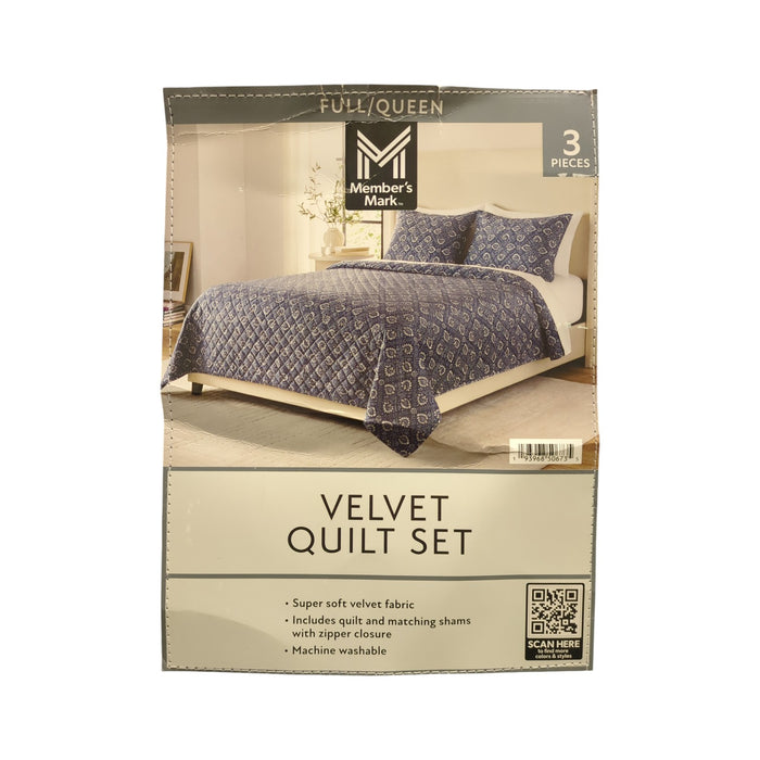 Member's Mark 3-Piece Printed Velvet Quilt & Matching Sham Sets, Full/Queen