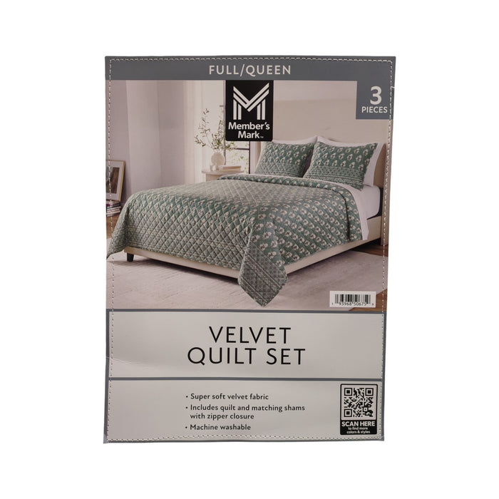 Member's Mark 3-Piece Printed Velvet Quilt & Matching Sham Sets, Full/Queen