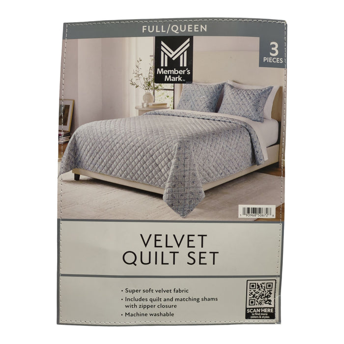 Member's Mark 3-Piece Printed Velvet Quilt & Matching Sham Sets, Full/Queen