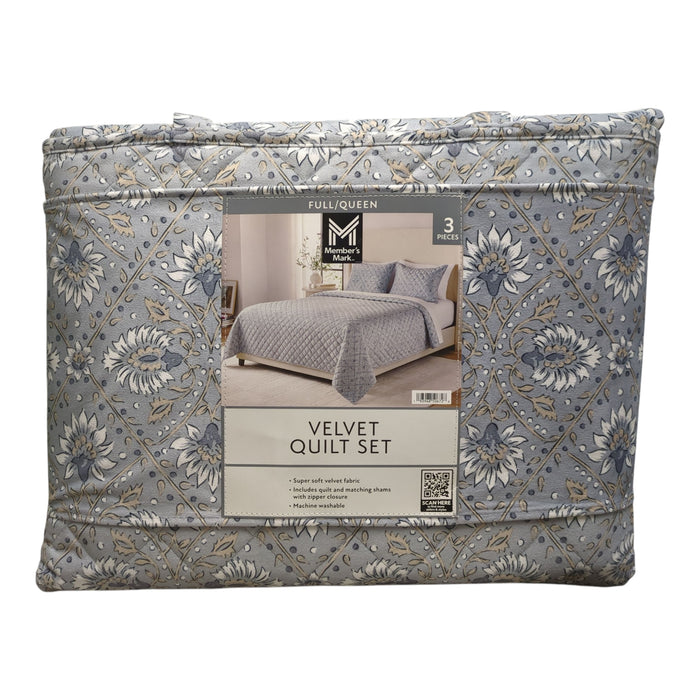 Member's Mark 3-Piece Printed Velvet Quilt & Matching Sham Sets, Full/Queen