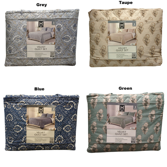 Member's Mark 3-Piece Printed Velvet Quilt & Matching Sham Sets, Full/Queen