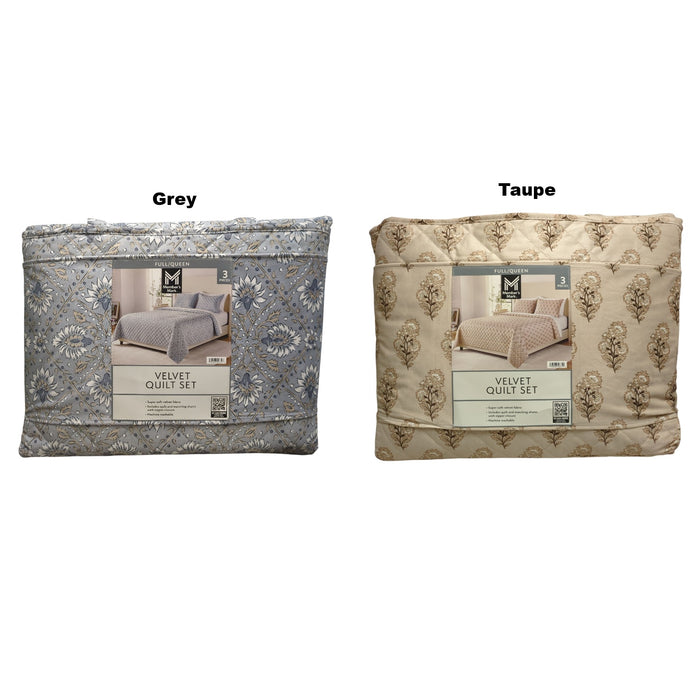 Member's Mark 3-Piece Printed Velvet Quilt & Matching Sham Sets, Full/Queen