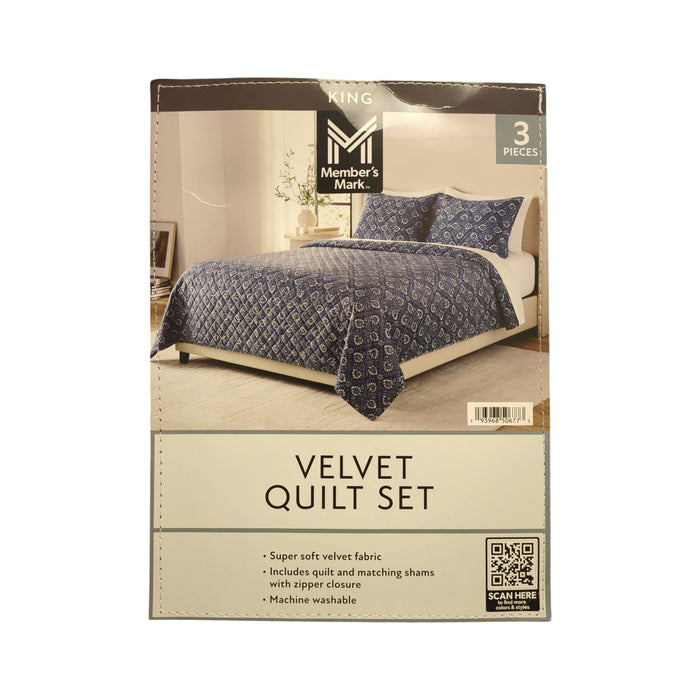 Member's Mark 3-Piece Printed Velvet Quilt & Matching Sham Sets, King