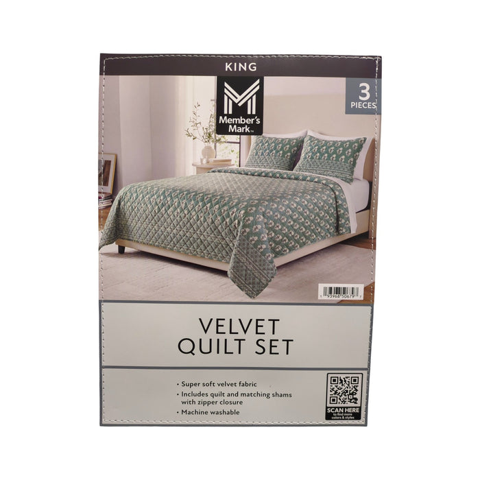 Member's Mark 3-Piece Printed Velvet Quilt & Matching Sham Sets, King