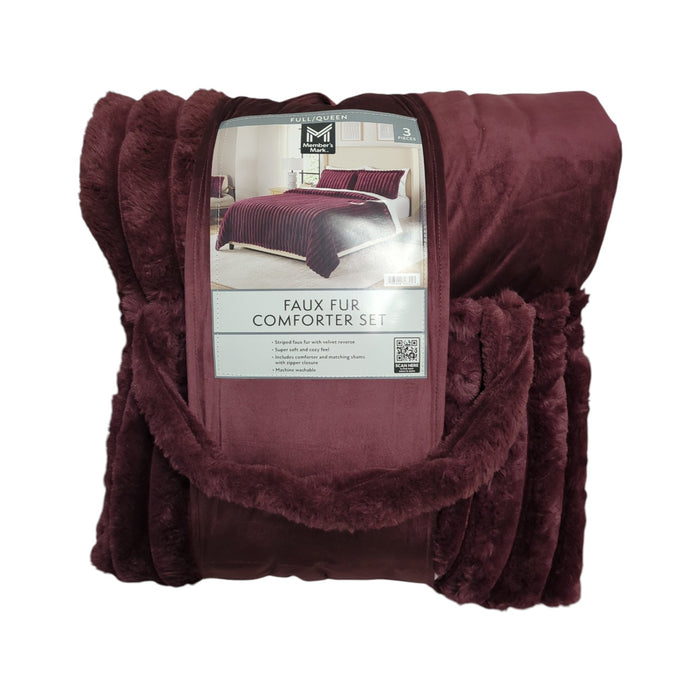 Member's Mark 3-Piece Channel Super Soft Faux Fur Comforter Set, Full/Queen