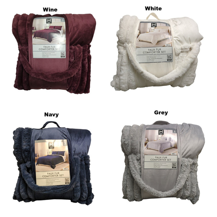 Member's Mark 3-Piece Channel Super Soft Faux Fur Comforter Set, Full/Queen