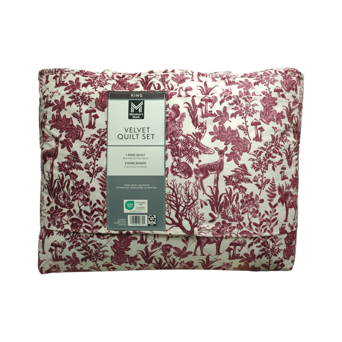 Member's Mark 3-Piece Printed Velvet Quilt Sets, Winter Designs, King
