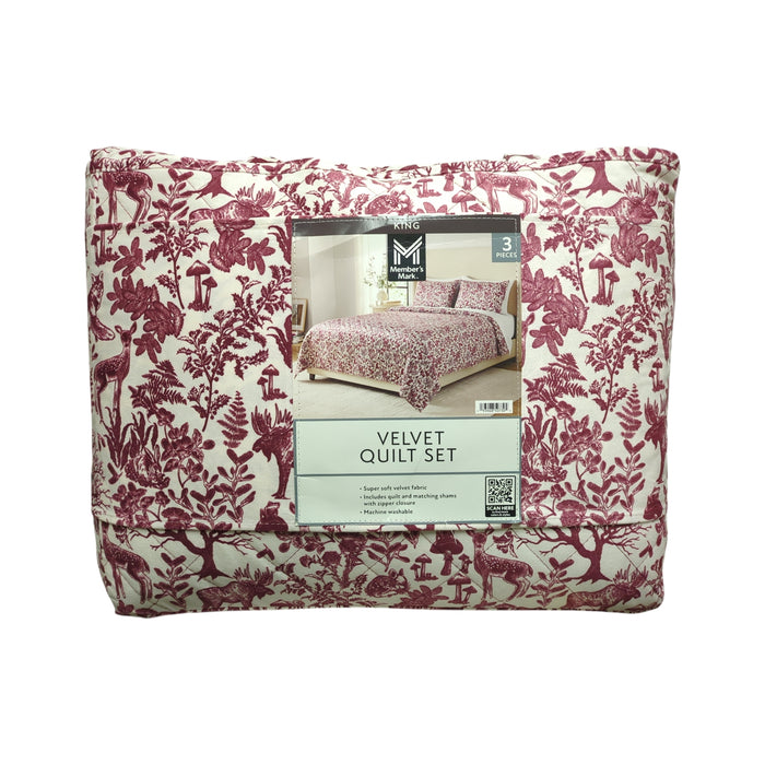 Member's Mark 3-Piece Printed Velvet Quilt Sets, Winter Designs, King