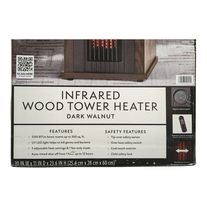 Member's Mark 23" 1500W Infrared Tower Heater with UV LED Light, Dark Walnut