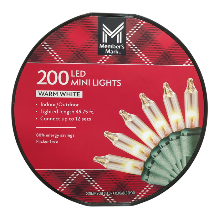 Member's Mark LED Mini Lights, 200 Count, 49.75", Warm White