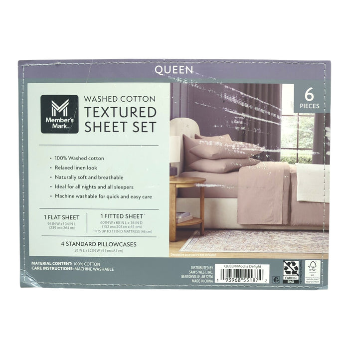 Member's Mark Washed Cotton Textured Sheet Set, Queen