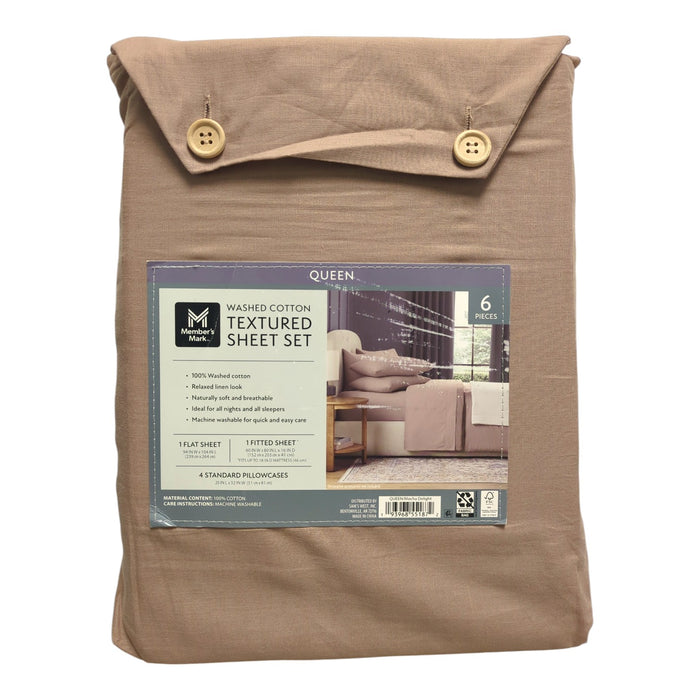 Member's Mark Washed Cotton Textured Sheet Set, Queen