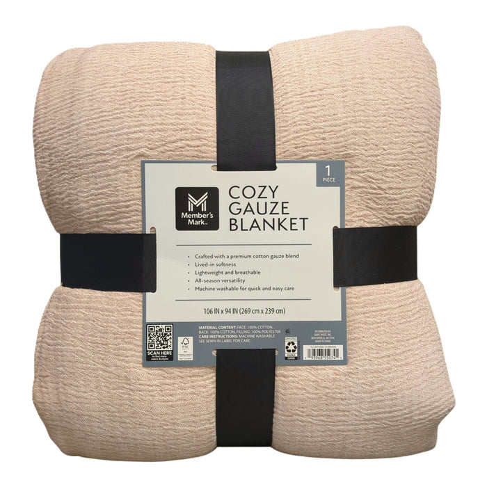 Member's Mark Cozy Lightweight & Breathable Gauze Blanket, 106" x 94"