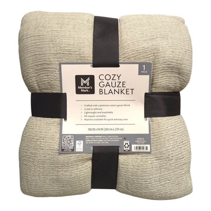 Member's Mark Cozy Lightweight & Breathable Gauze Blanket, 106" x 94"