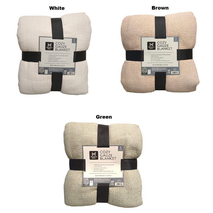 Member's Mark Cozy Lightweight & Breathable Gauze Blanket, 106" x 94"