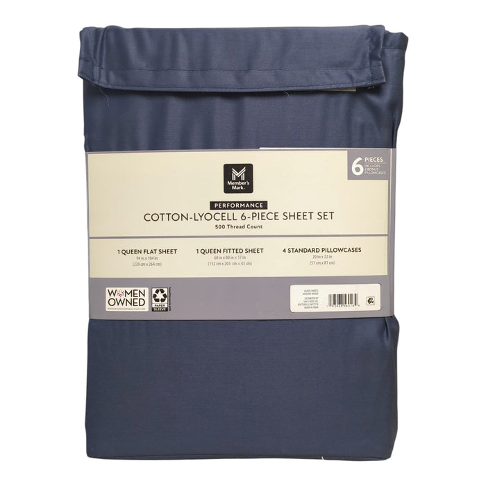 Member's Mark Performance Cotton-Lyocell Sheet Set, 500TC, 6 Piece, Queen
