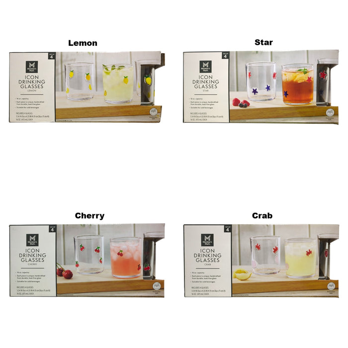 Member's Mark Handcrafted Summer Inspired Icon Drinking Glasses, 4-Pack