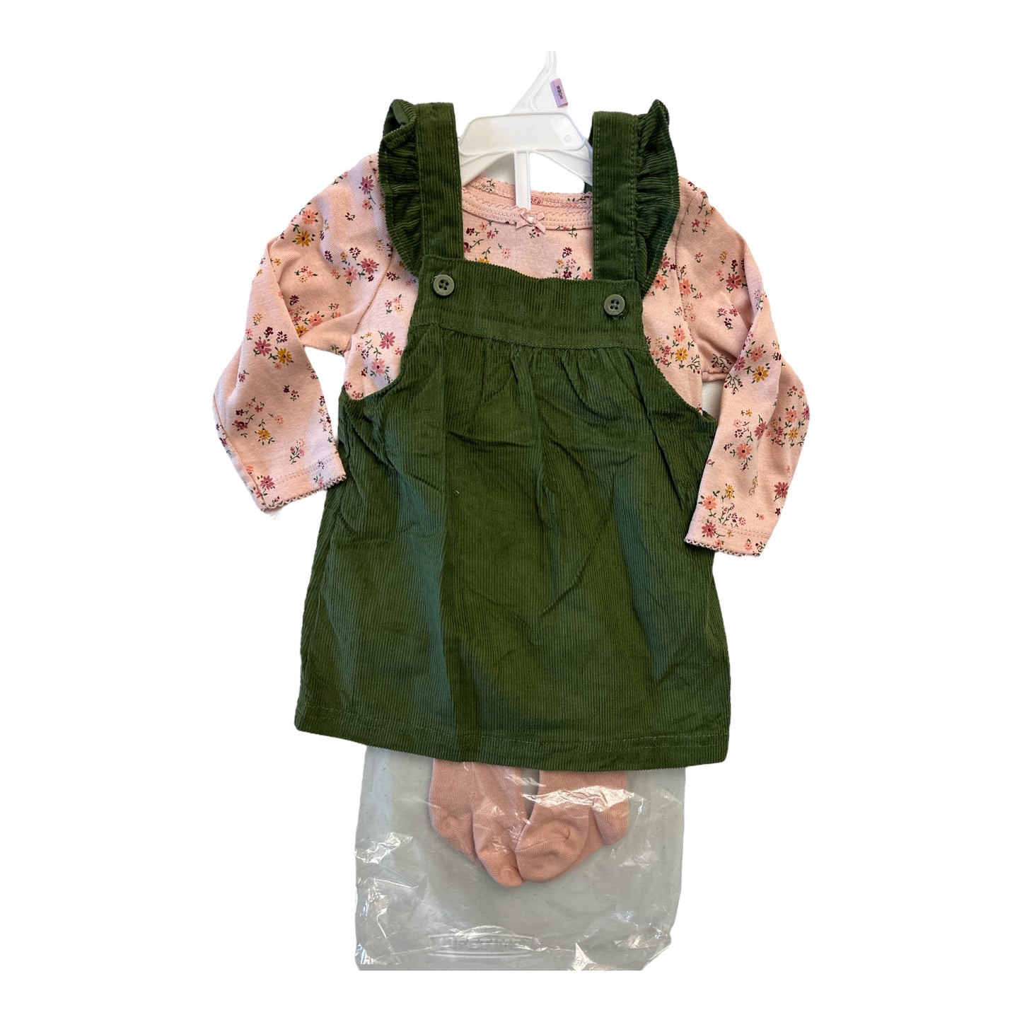 Carter's Baby Girl's 3 Piece Long Sleeve Top, Overall Dress & Tights Set