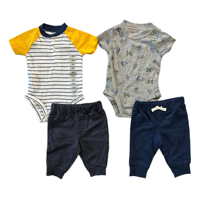 Carter's Boy's 4 Piece Cotton Print Bodysuit Pant Set