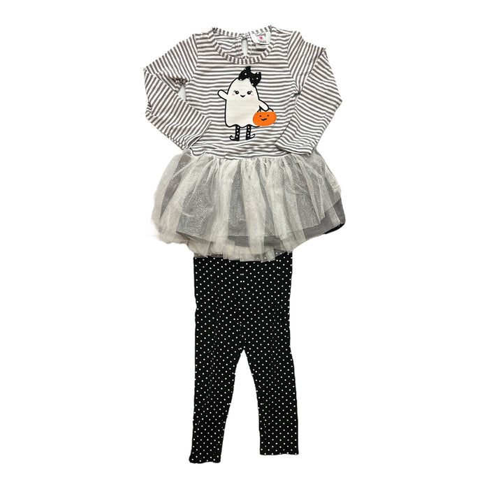 Counting Daisies Girl's Halloween 2 Piece Long Sleeve & Pant Ghost Outfit