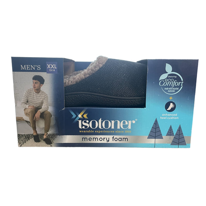 Isotoner Men's Memory Foam MicroTerry Lined Hoodback Eco Comfort Slippers