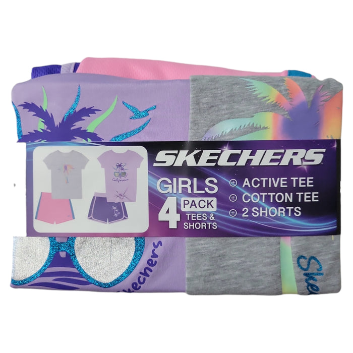 Skecher's Girl's 4-Pack Cotton Tees & Active Shorts Playwear Set