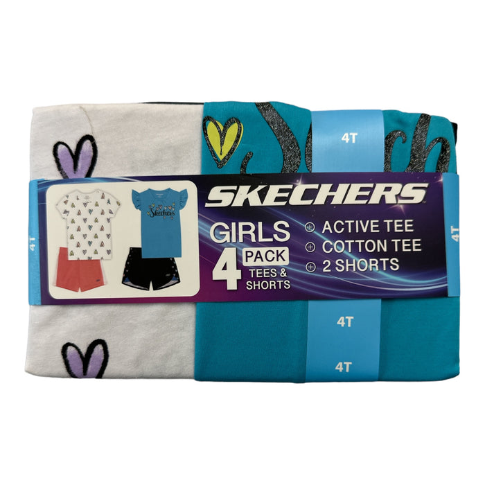 Skecher's Girl's 4-Pack Cotton Tees & Active Shorts Playwear Set