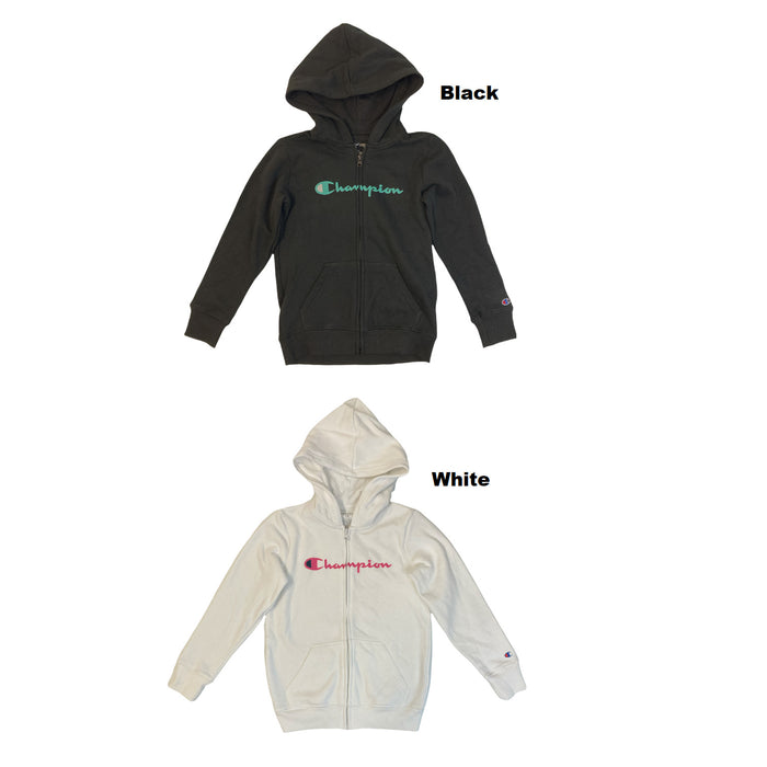 Champion Girl's Fleece Logo Zip Up Hoodie With Pockets