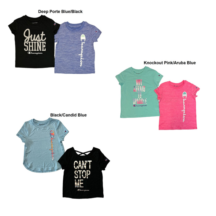 Champion Girl's 2 Pack Polyester & Cotton Graphic Print Active Tees