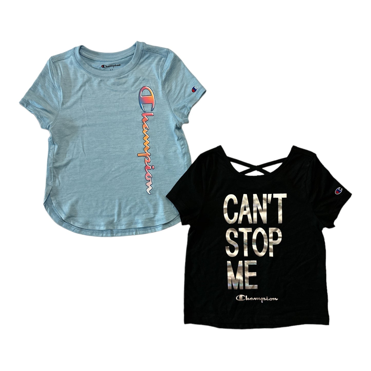 Champion Girl's 2 Pack Polyester & Cotton Graphic Print Active Tees