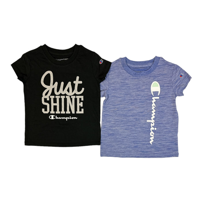 Champion Girl's 2 Pack Polyester & Cotton Graphic Print Active Tees