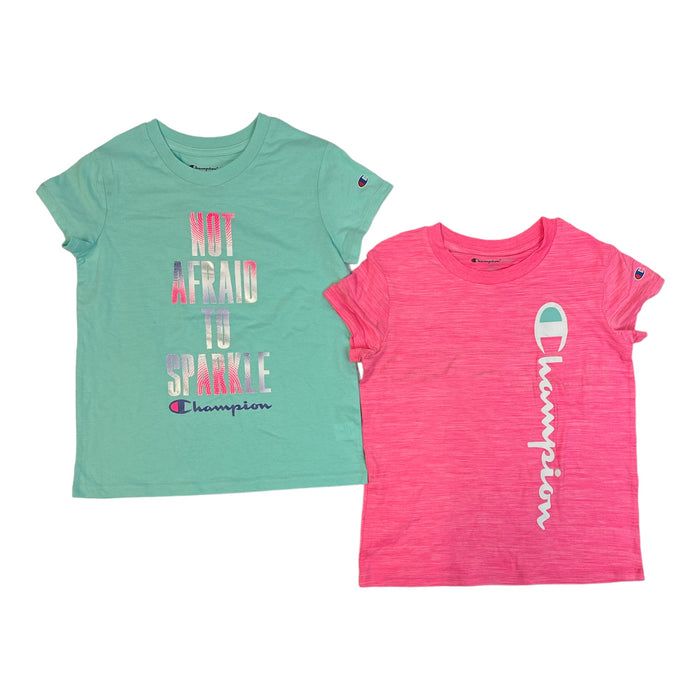 Champion Girl's 2 Pack Polyester & Cotton Graphic Print Active Tees