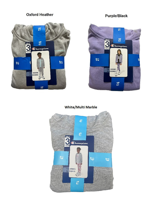 Champion Girl's Heavyweight 3 Piece Tee, Hoodie & Legging Set