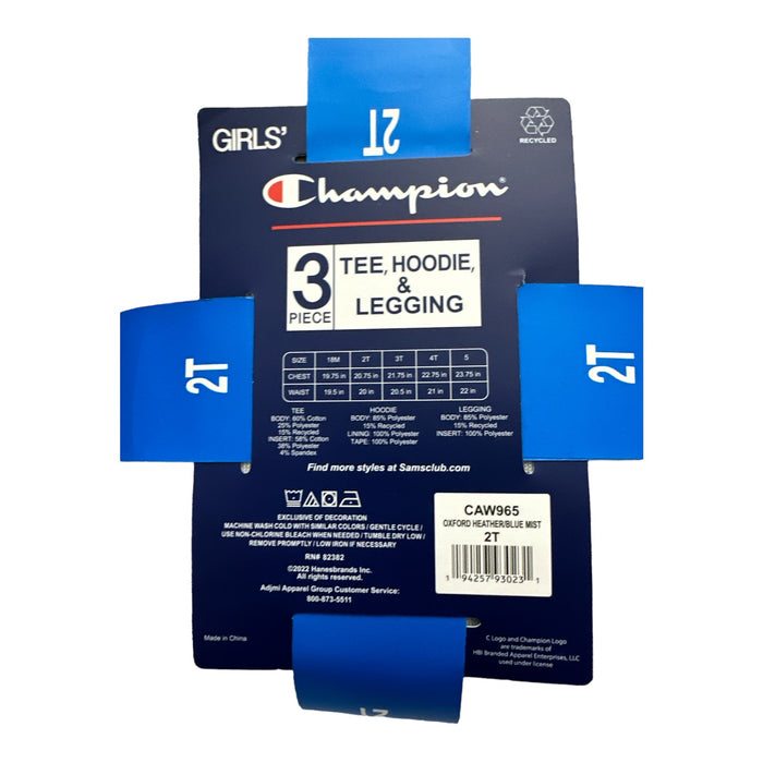 Champion Girl's Heavyweight 3 Piece Tee, Hoodie & Legging Set