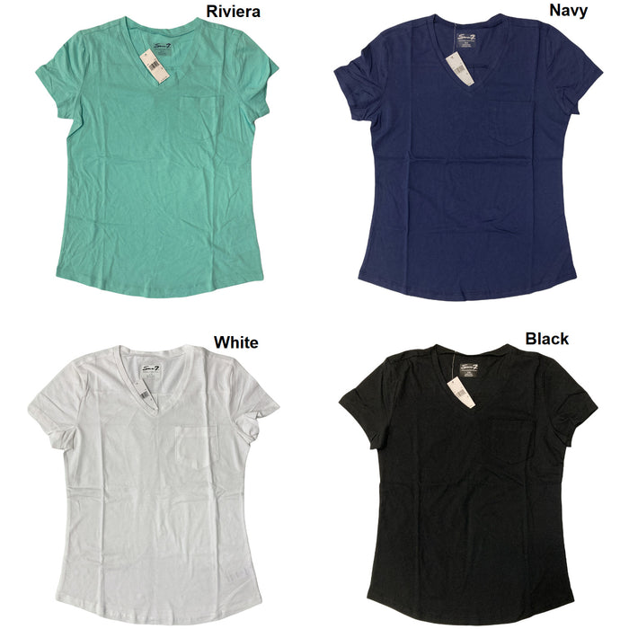 Seven7 Women's Cotton V-Neck Pocket Short Sleeve T-Shirt