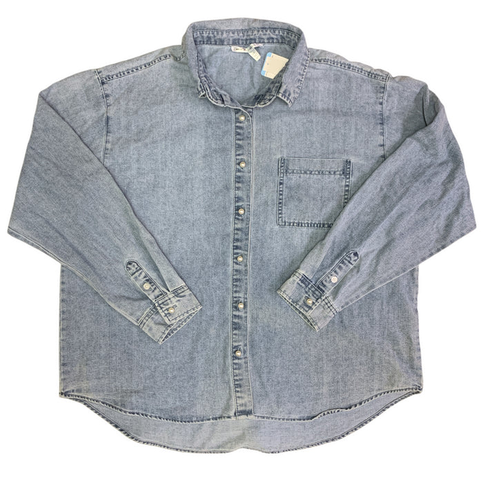 Seven Ladies Long Sleeve Collared  Button Up Denim Shirt, MY7471