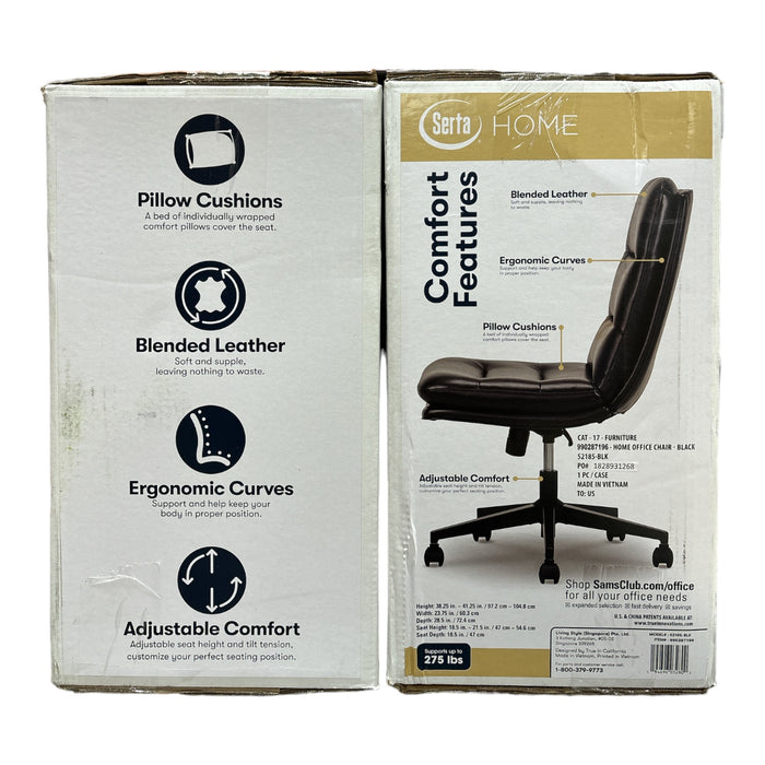 Serta Leather Armless Home Office Chair, Up to 275lbs, Black - 52185