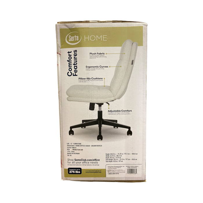 Serta Armless Task Chair, with Plush Boucle Fabric, Cream