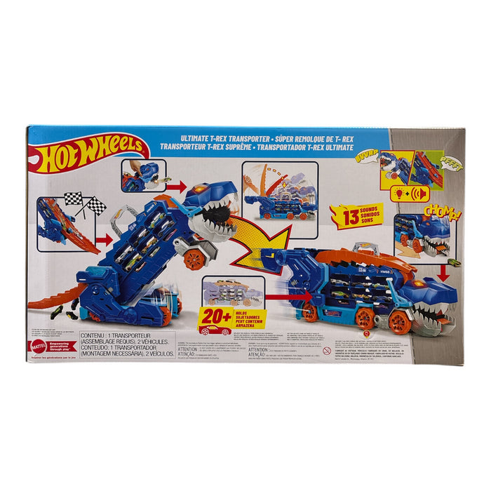 Hot Wheels City Toy Car Track Set, Ultimate T-Rex Transporter, Dinosaur Hauler