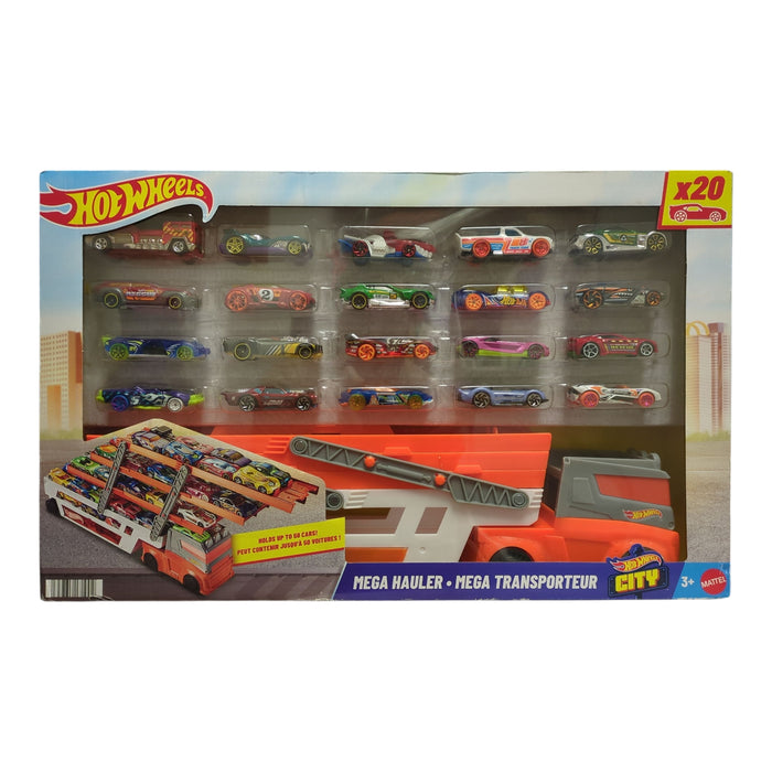 Hot Wheels Mega Hauler Truck Playset with 20 Die-Cast Cars and Storage